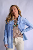 The Jamie Tooled Leather Denim Button Up