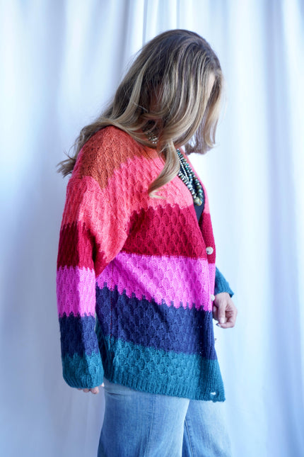 Jac + Co Colleen Striped Multicolor Cardigan