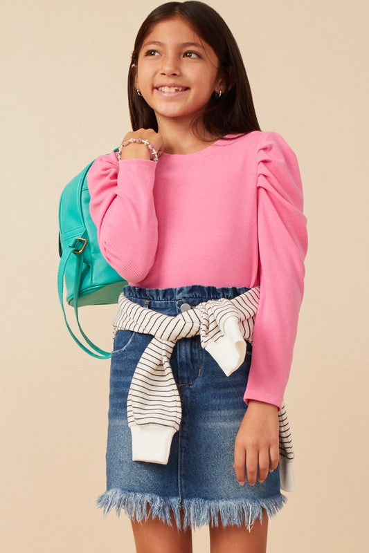 Hal + Co Girls Puff Shoulder Top