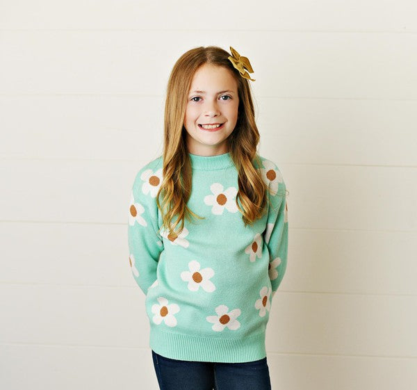 Girls Mint Daisy Sweater