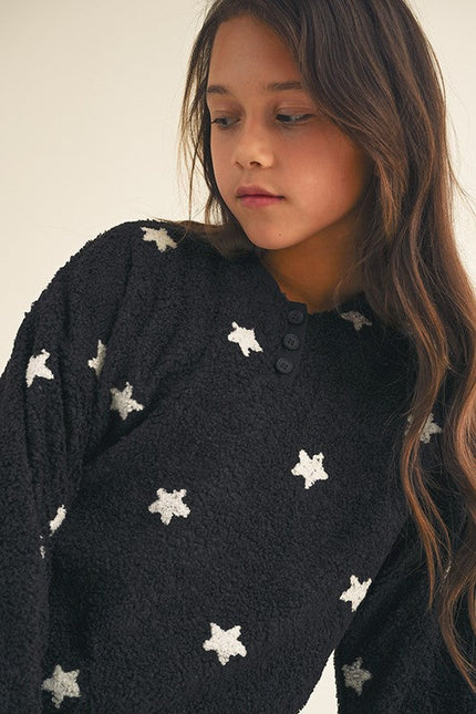 Girl's Star Henley Hoodie