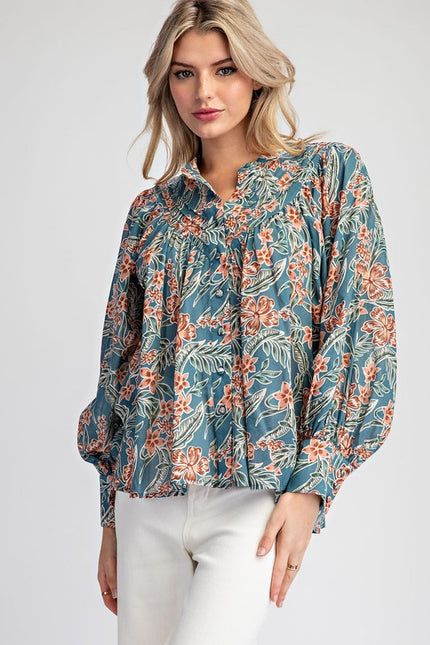 The Taffie Bold Retro Floral Print Button Down