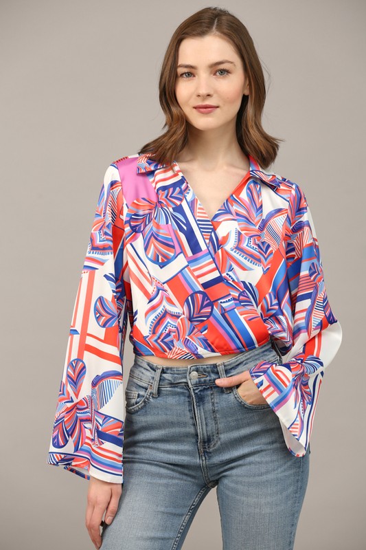 The Prudence Geo Abstract Print Surplice Crop