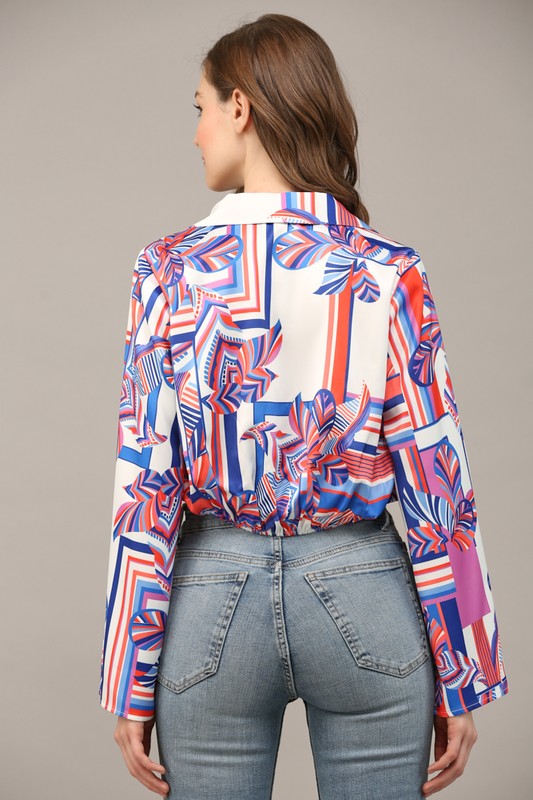 The Prudence Geo Abstract Print Surplice Crop