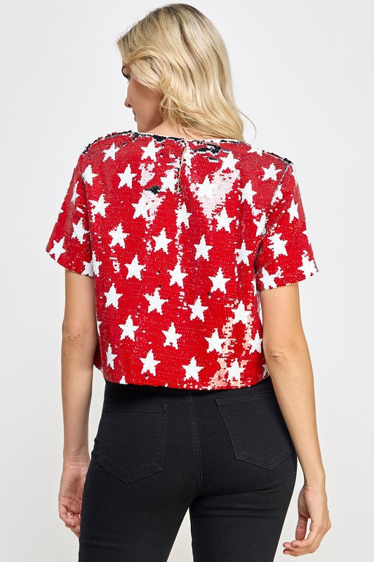 The Teller Red Star Sequin Top