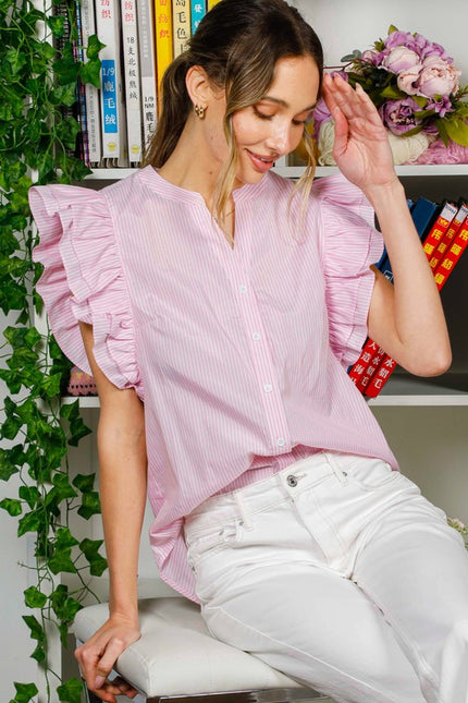 The Frances Ruffle Sleeve Button Down