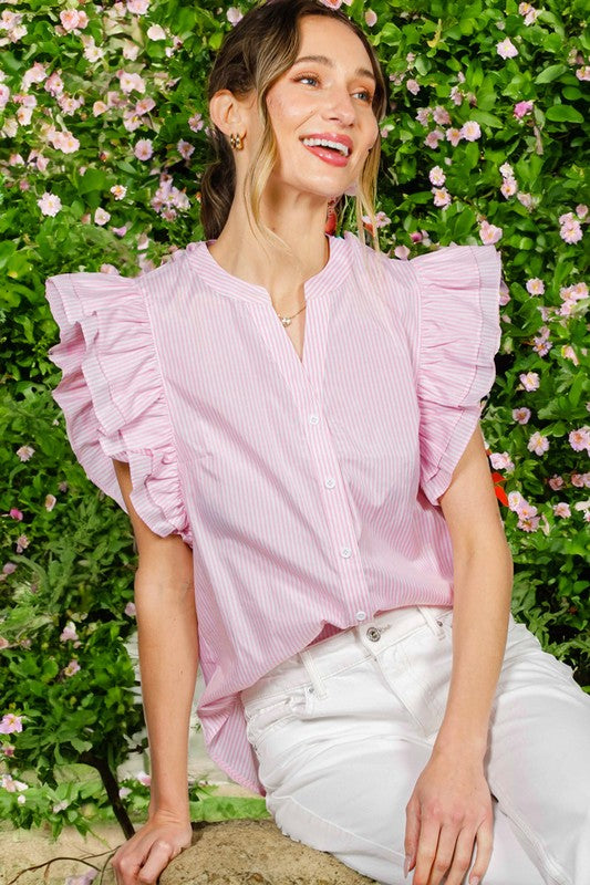 The Frances Ruffle Sleeve Button Down