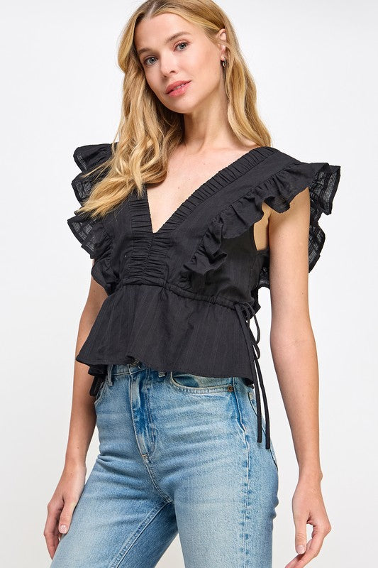 The Hobbs Smocked Ruffle Top