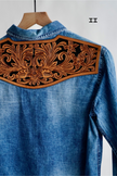 The Jamie Tooled Leather Denim Button Up
