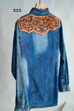 The Jamie Tooled Leather Denim Button Up