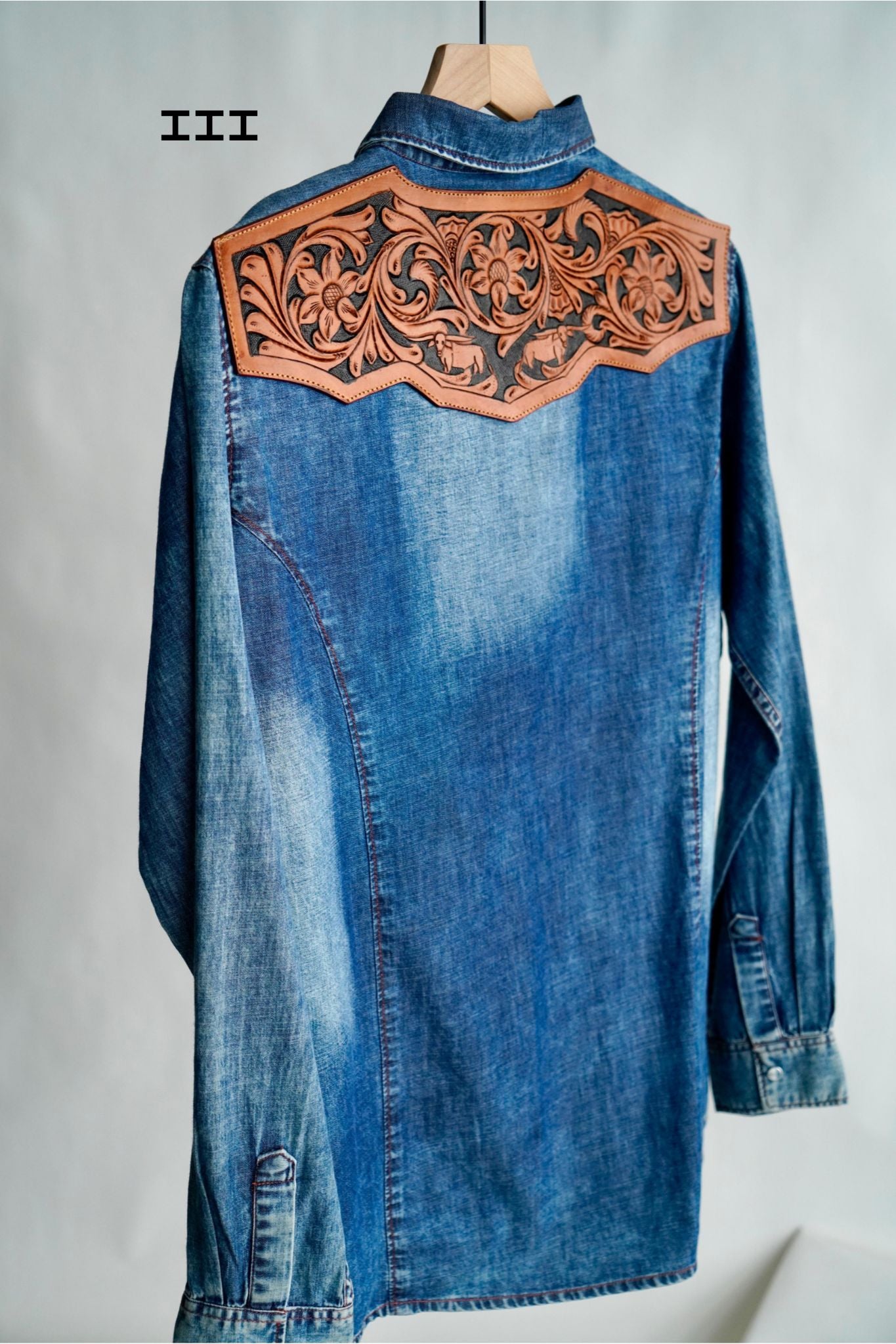 The Jamie Tooled Leather Denim Button Up