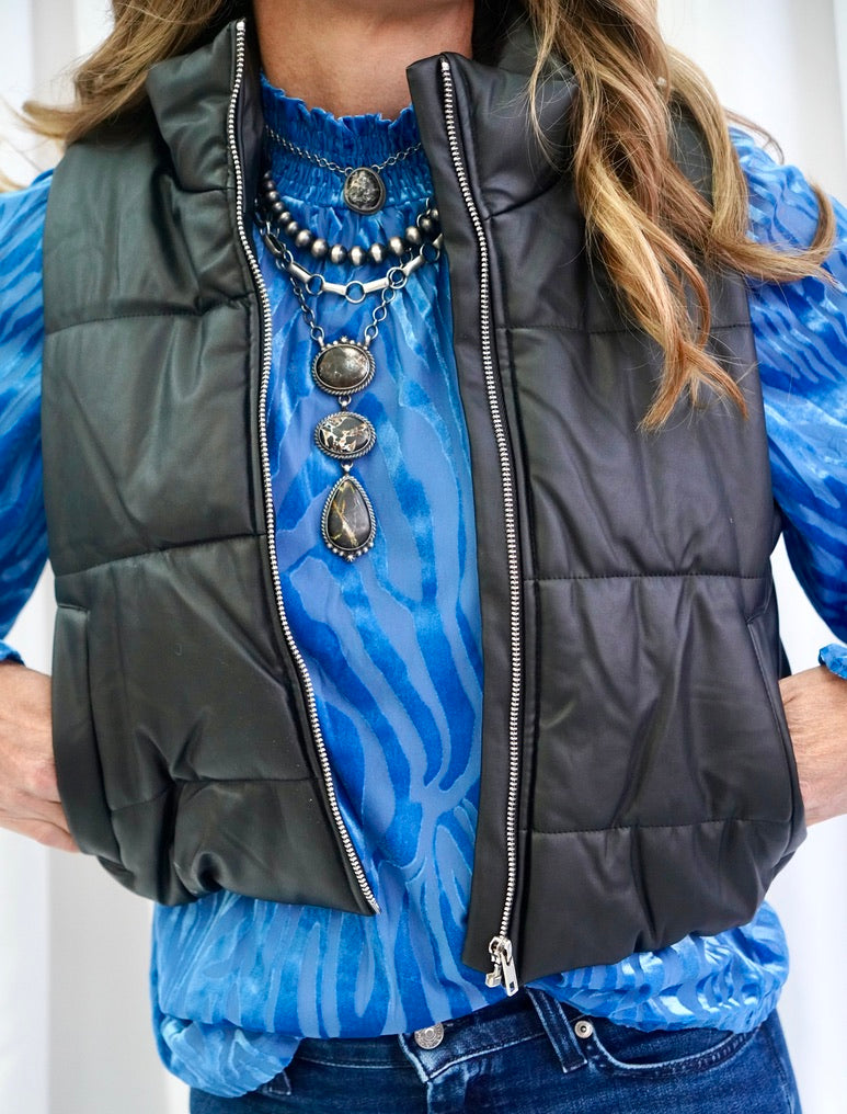 The Chongo Faux Leather Puffer Vest