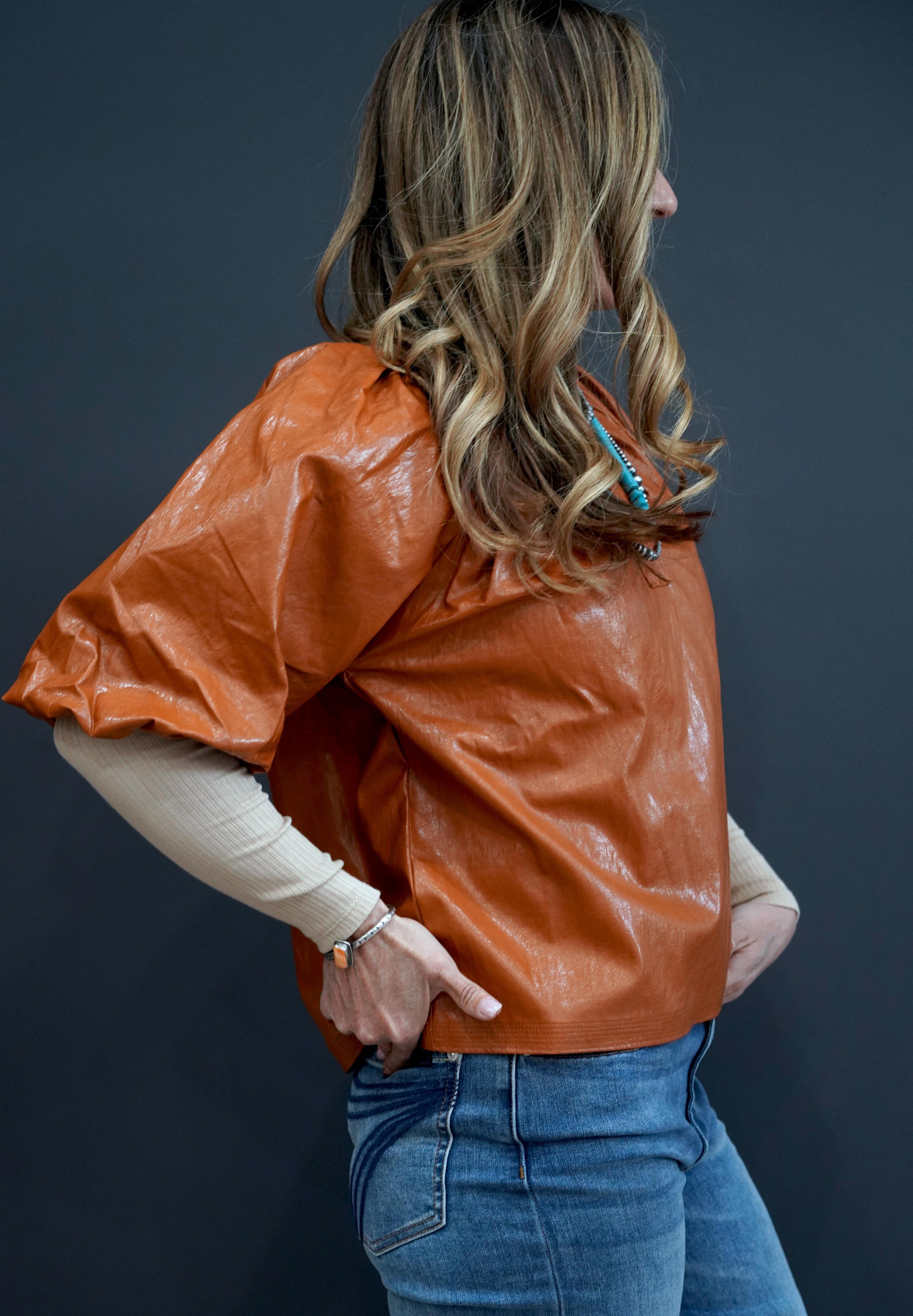 The Alvie Puff Sleeve Leather Top