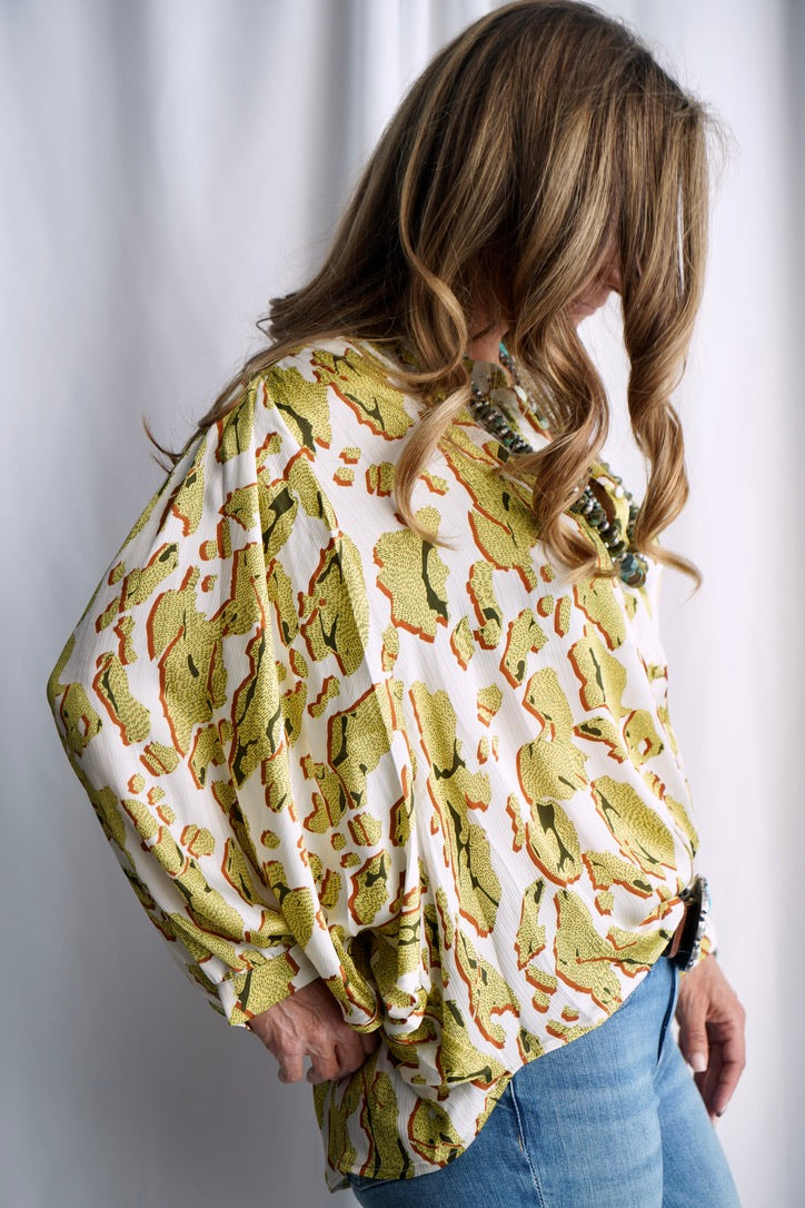 The Sterling Printed Dolman Blouse