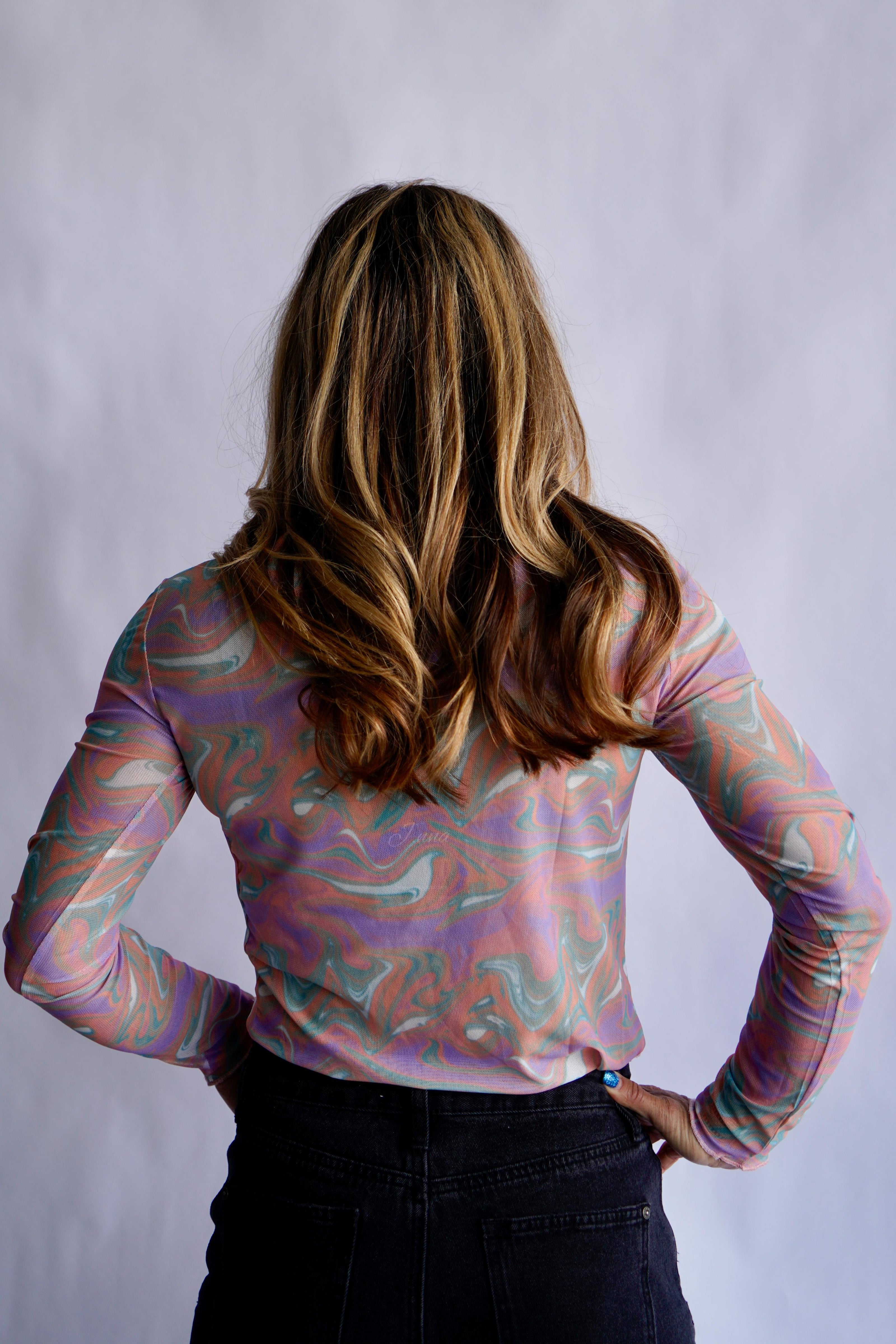 The Janice Marbled Mesh Layering Top