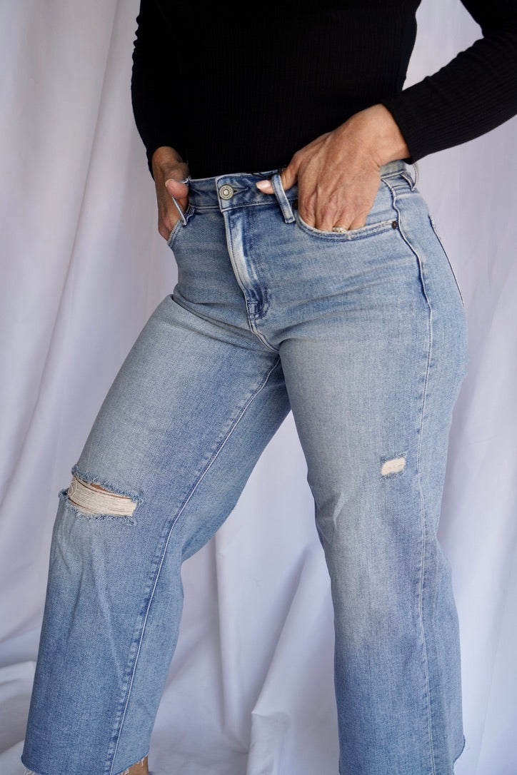 The Nori Wide Leg Crop by Hidden Jeans in Vintage Wash