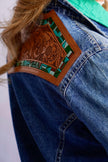 The Jamie Tooled Leather Denim Button Up