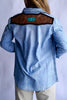 The Jamie Tooled Leather Denim Button Up