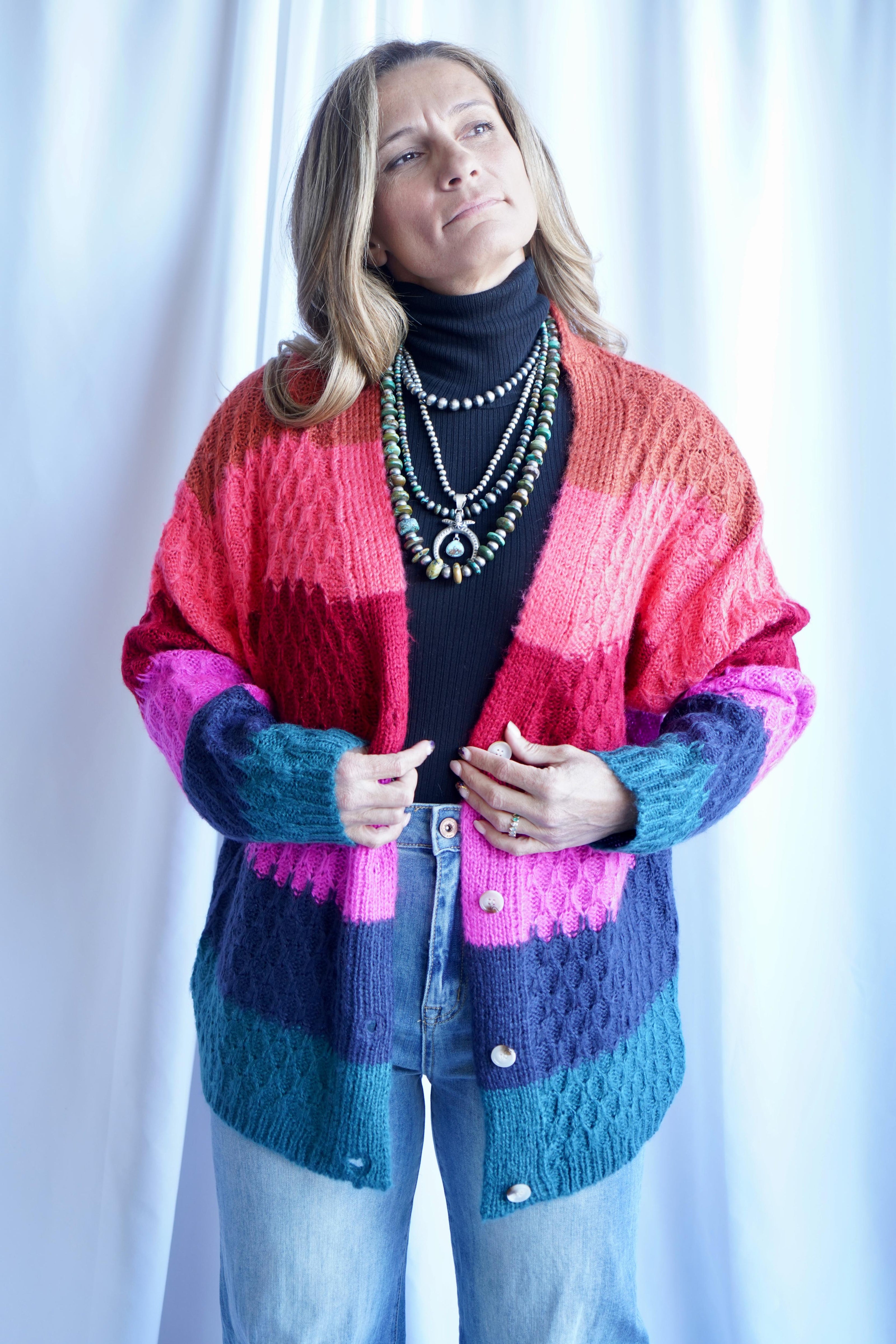 Jac + Co Colleen Striped Multicolor Cardigan