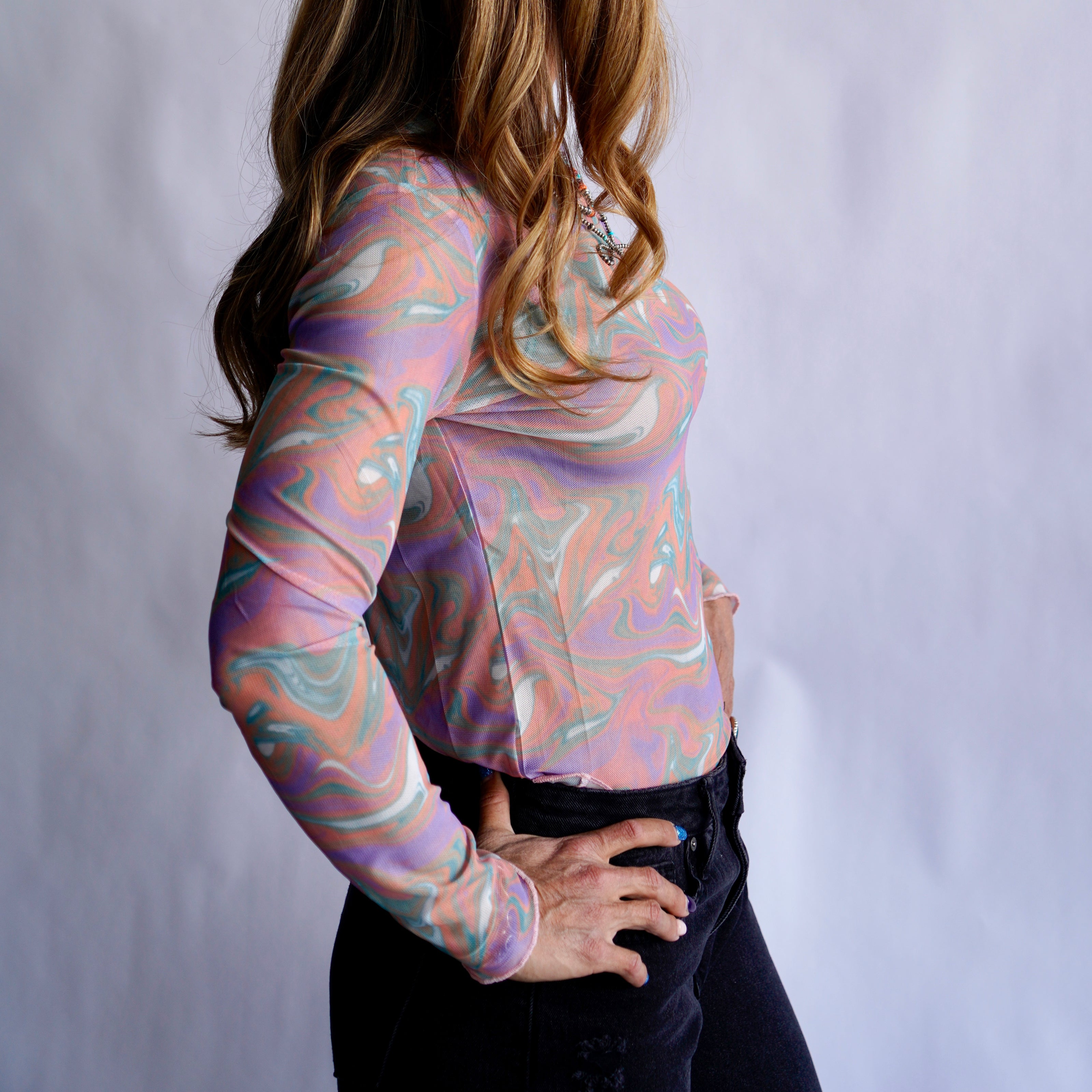 The Janice Marbled Mesh Layering Top