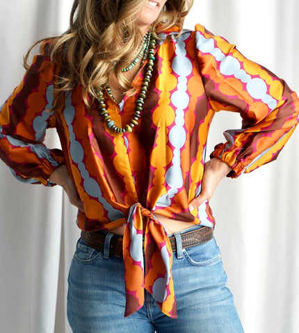 The Busby Front Tie Blouse in Hopeless Romantic