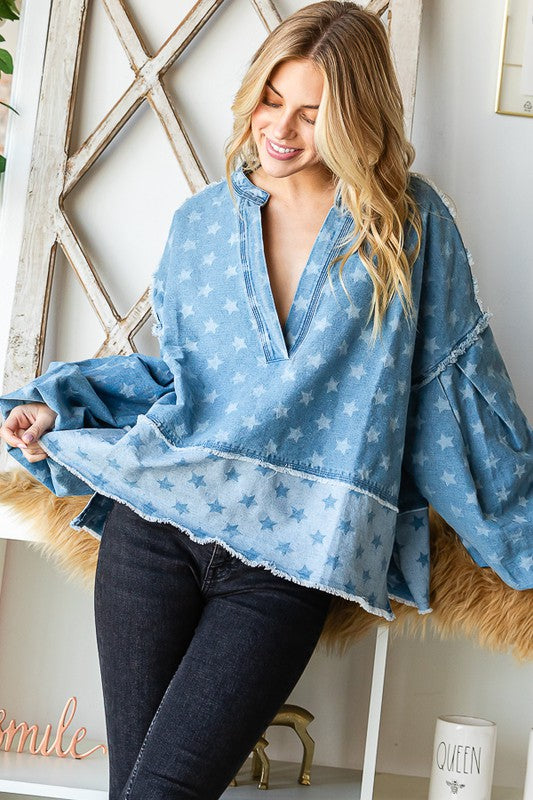 The Star Payson Balloon Sleeve Denim Pullover