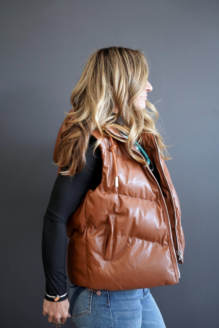 The Agent Hooded Faux Leather Vest