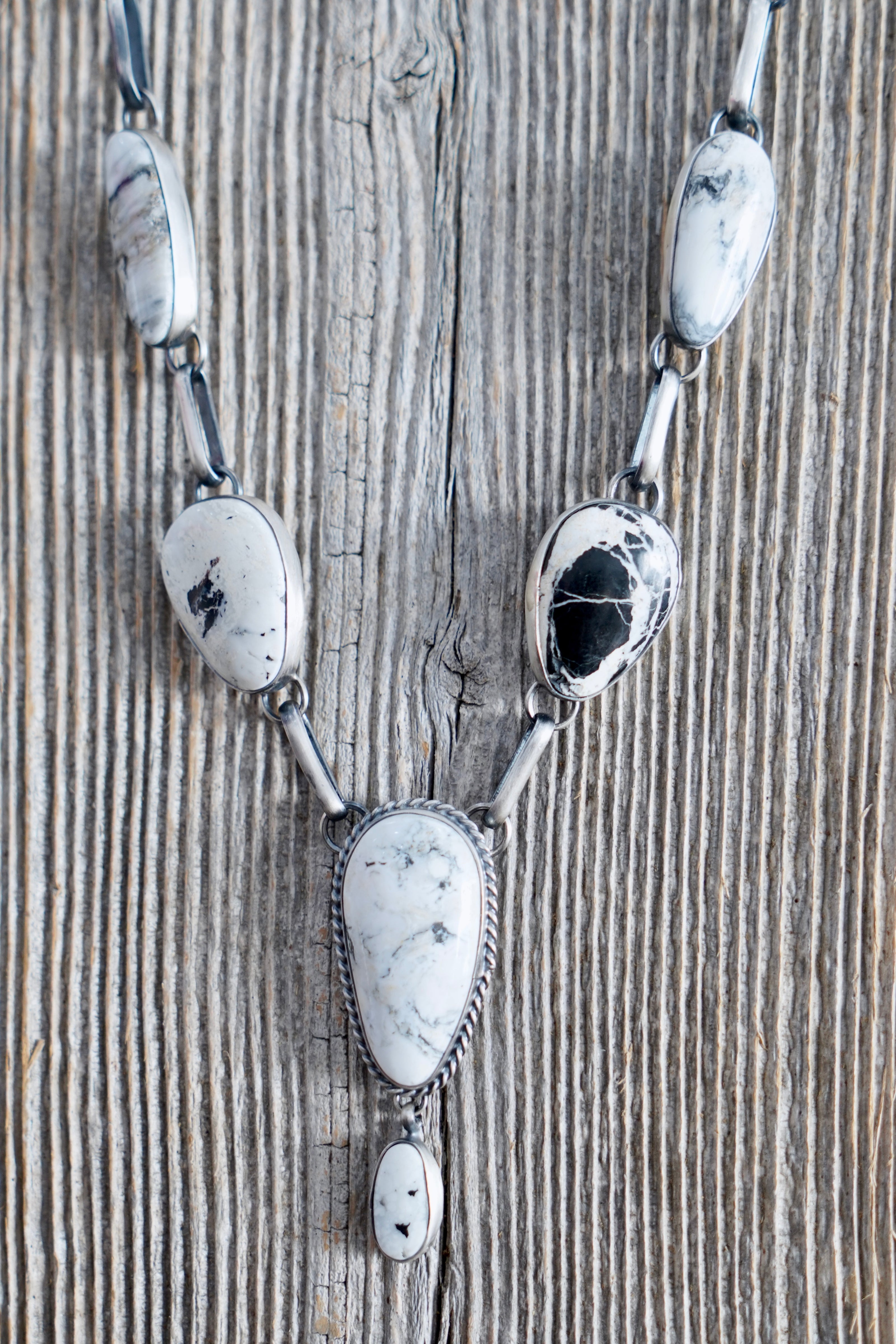The Belle Haven White Buffalo Lariat Set by Navajo Artist Sara Wells