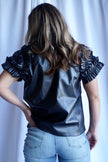 The Cotulla Ruffle Sleeve Leather Top