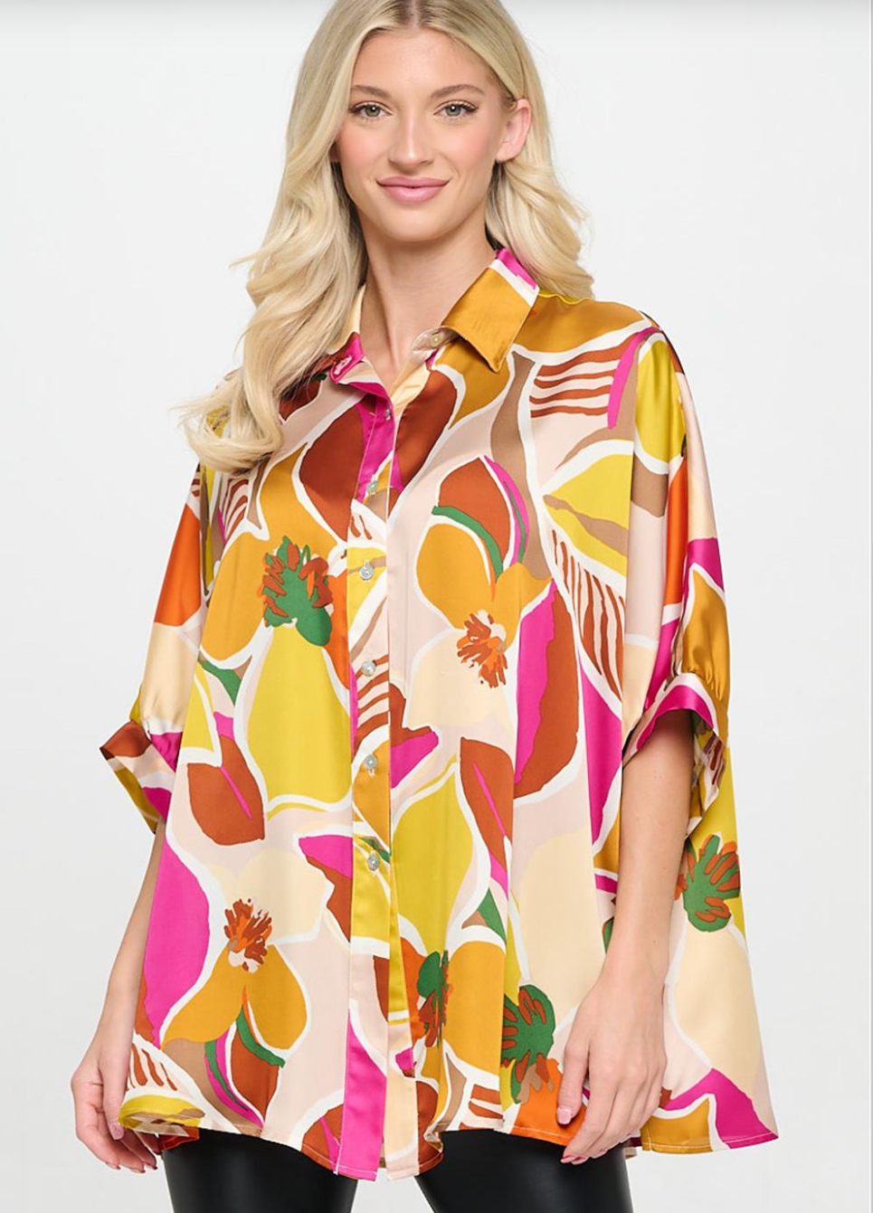 Rae + Co Fall Frenzy Oversized Button Down Top