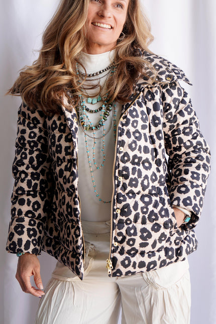 Gretchen Scott || Cloud 9 LUXE Puffer Coat in Champagne Leopard