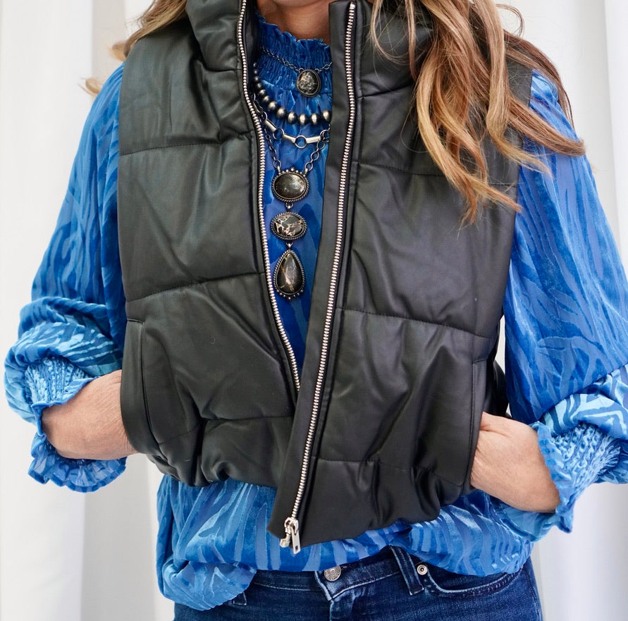 The Chongo Faux Leather Puffer Vest