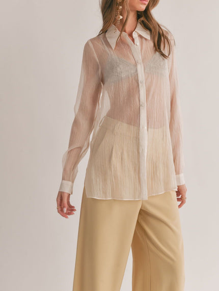 The Miah Blurred Sheer Button Down by Sage the Label