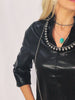 The Dovie V-Neck Faux Leather Blouse