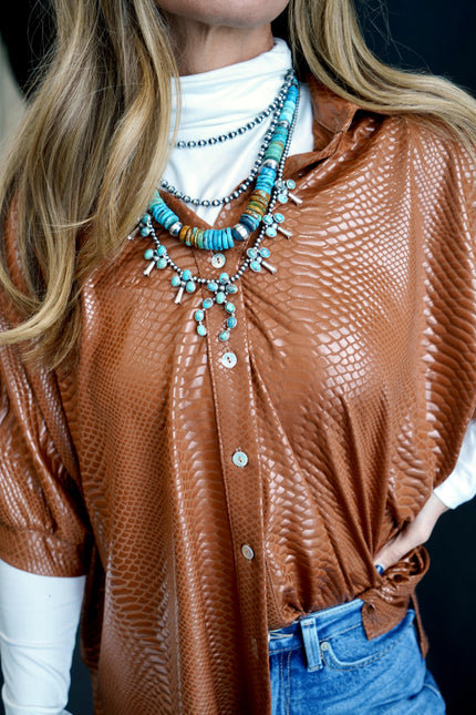 The Leather Mamba Puff Sleeve Button Down