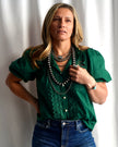 The Raven Puff Sleeve Crochet Button Up
