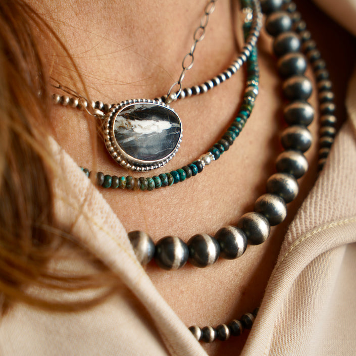 The Barley White Buffalo Bar Necklace by Native Artists Dave and Scott Skeets