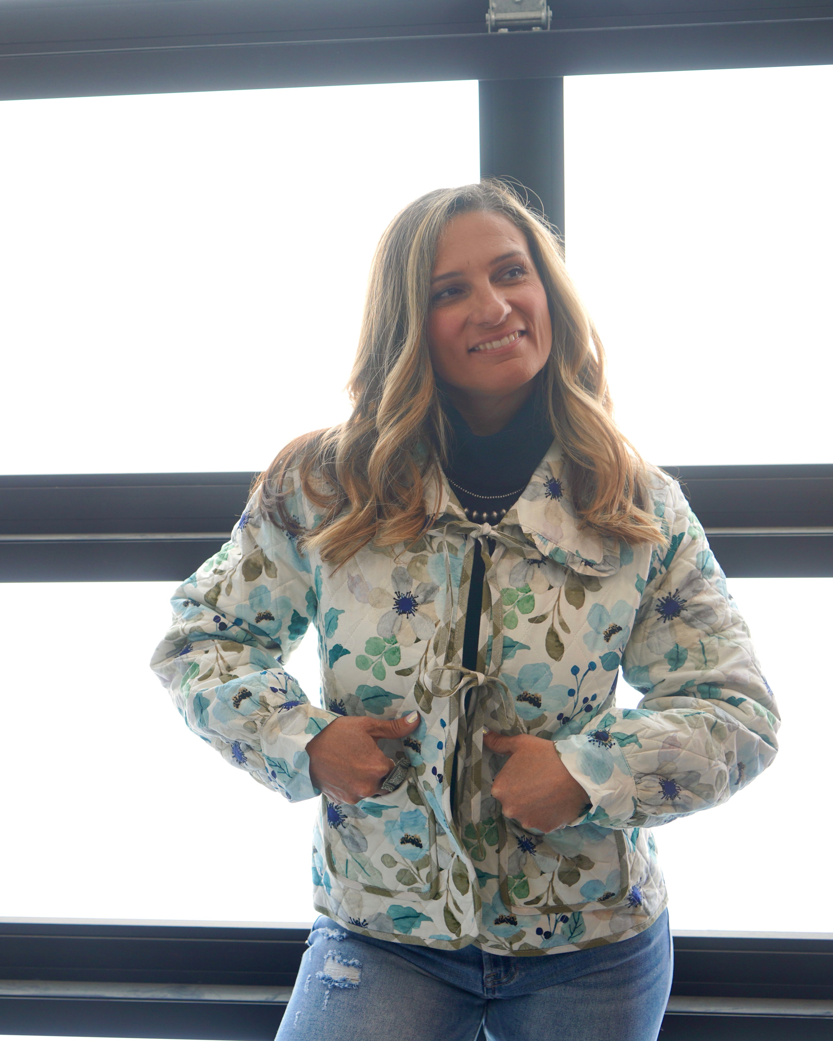 The Torin Floral Print Long Sleeve Quilted Jacket