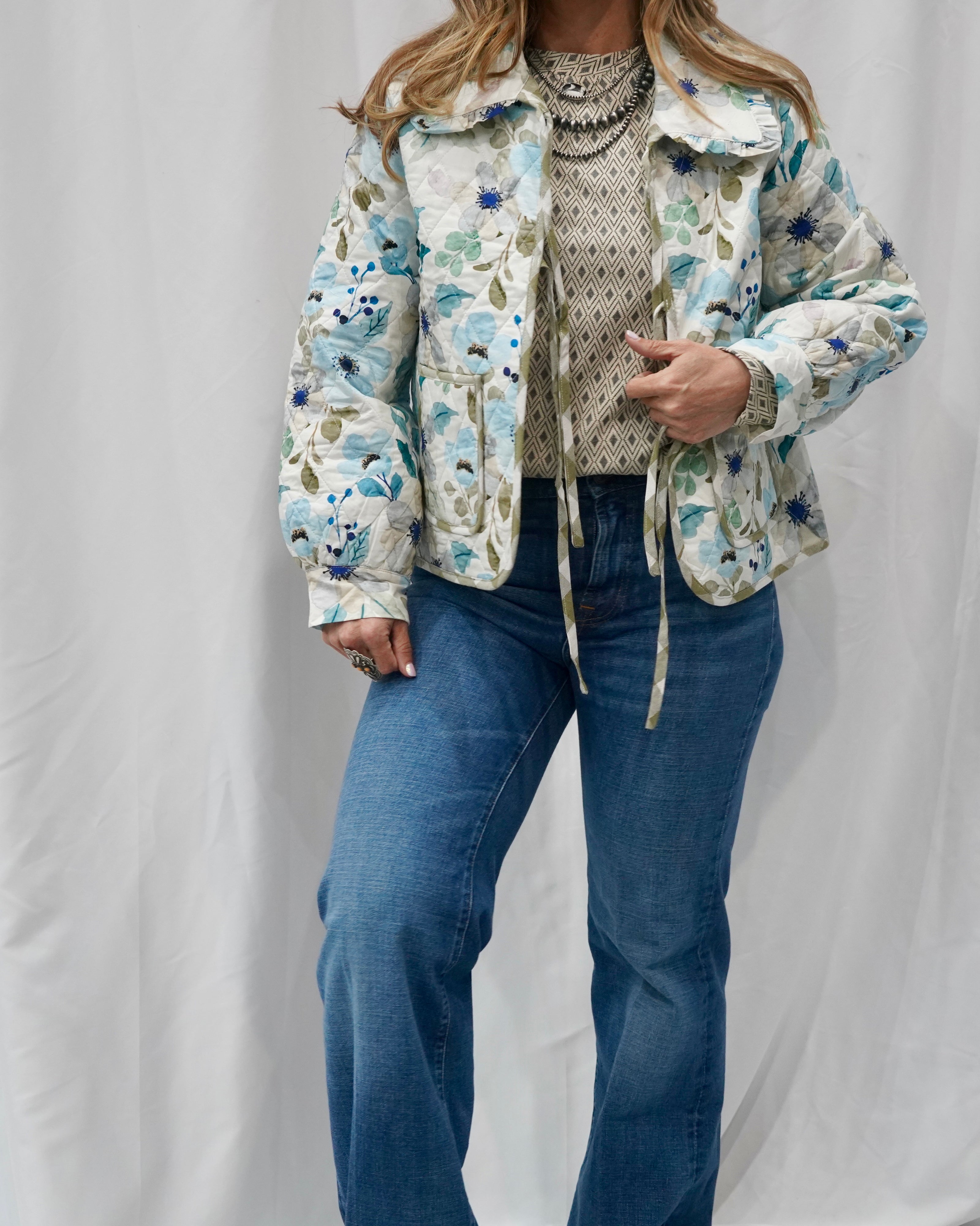 The Torin Floral Print Long Sleeve Quilted Jacket