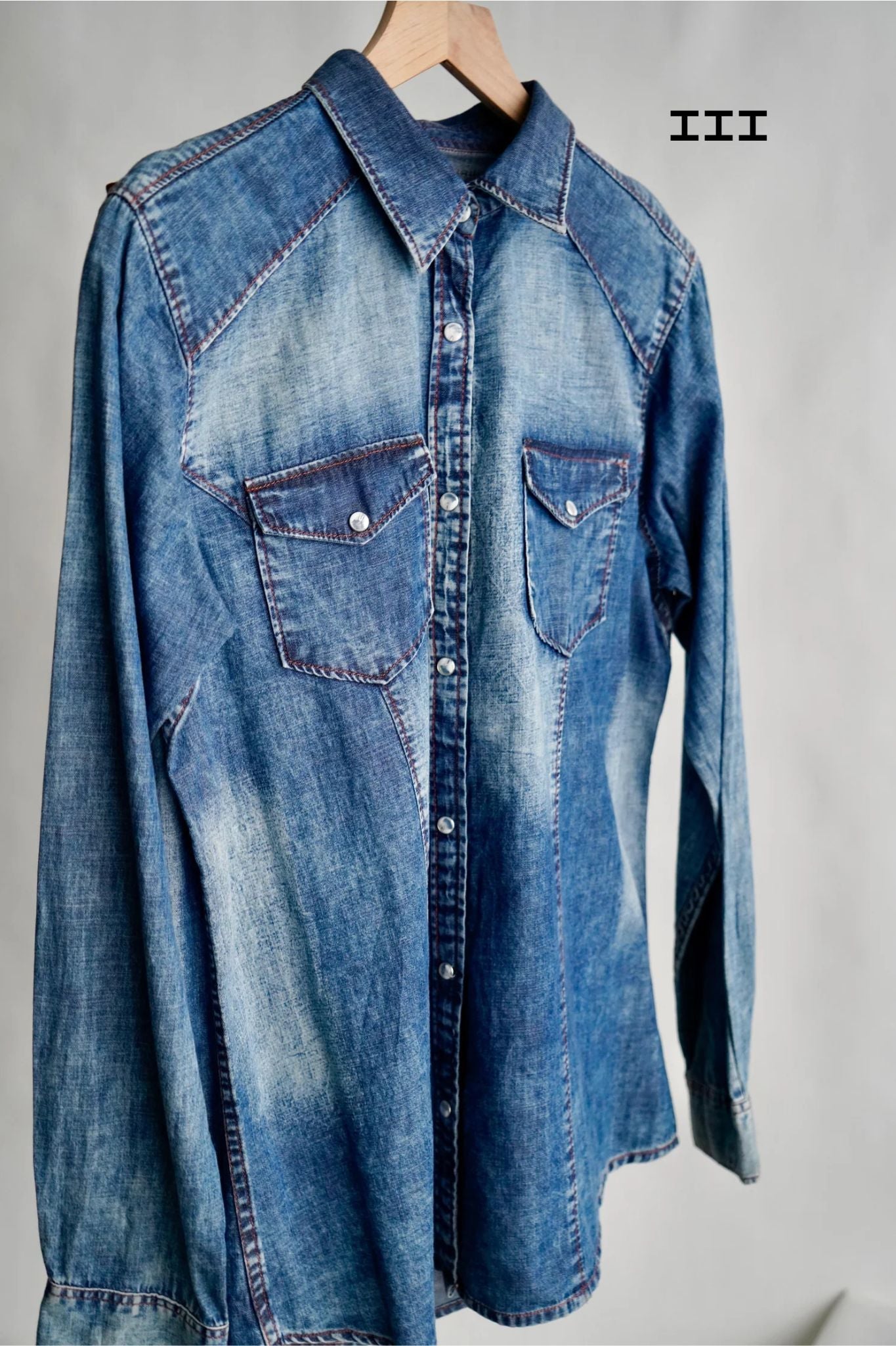 The Jamie Tooled Leather Denim Button Up