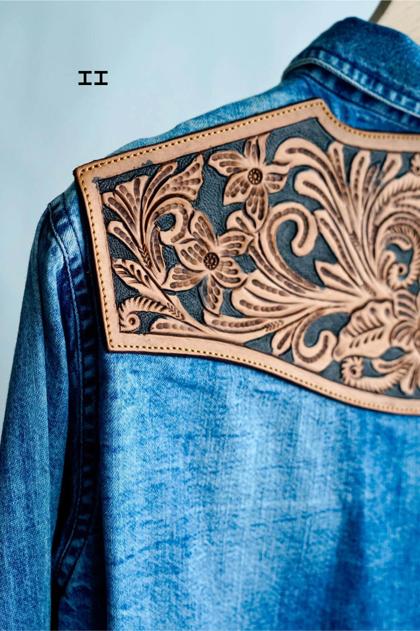 The Jamie Tooled Leather Denim Button Up
