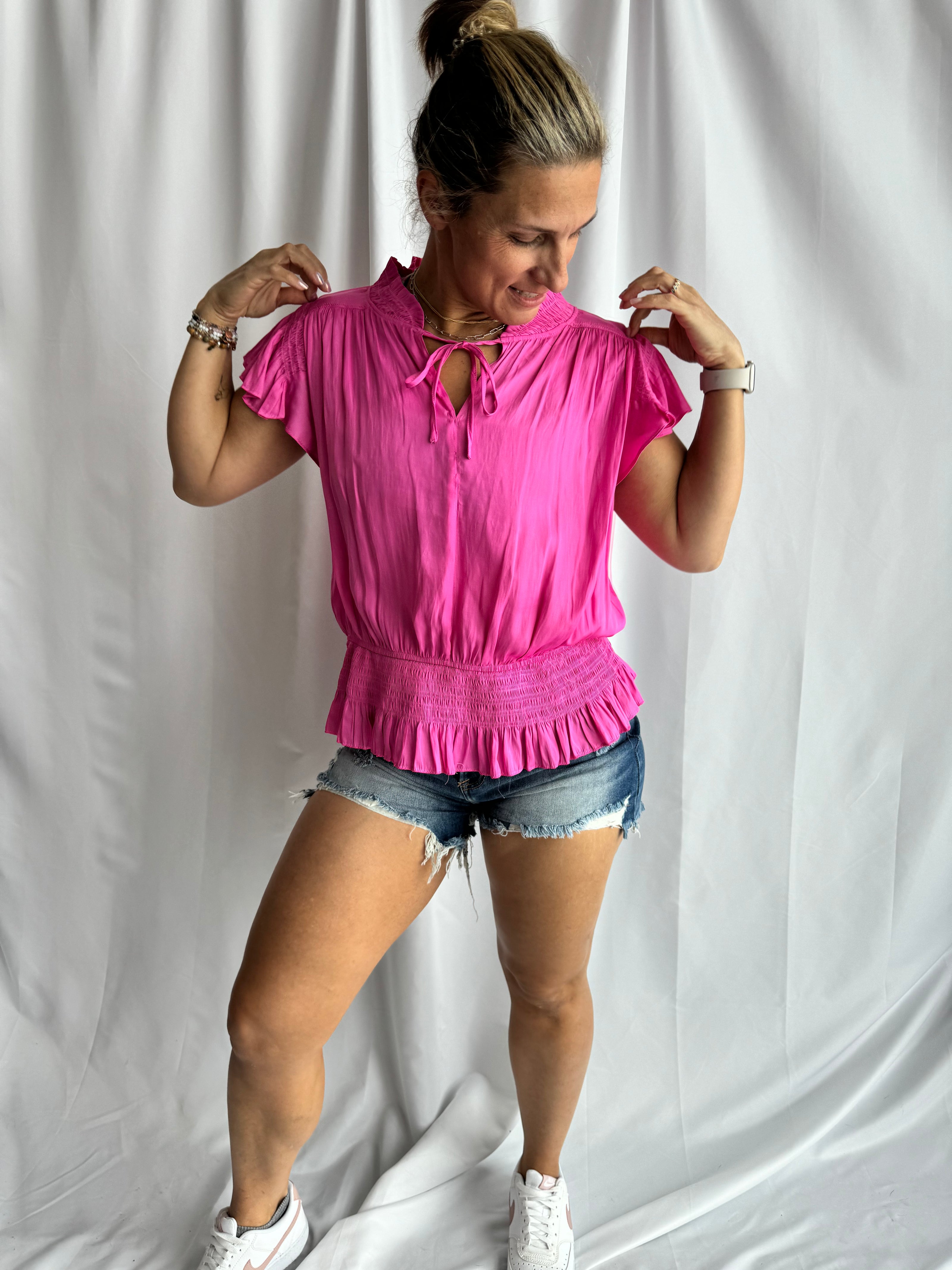 The Sid Smocked Short Sleeve Blouse