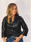 The Dovie V-Neck Faux Leather Blouse