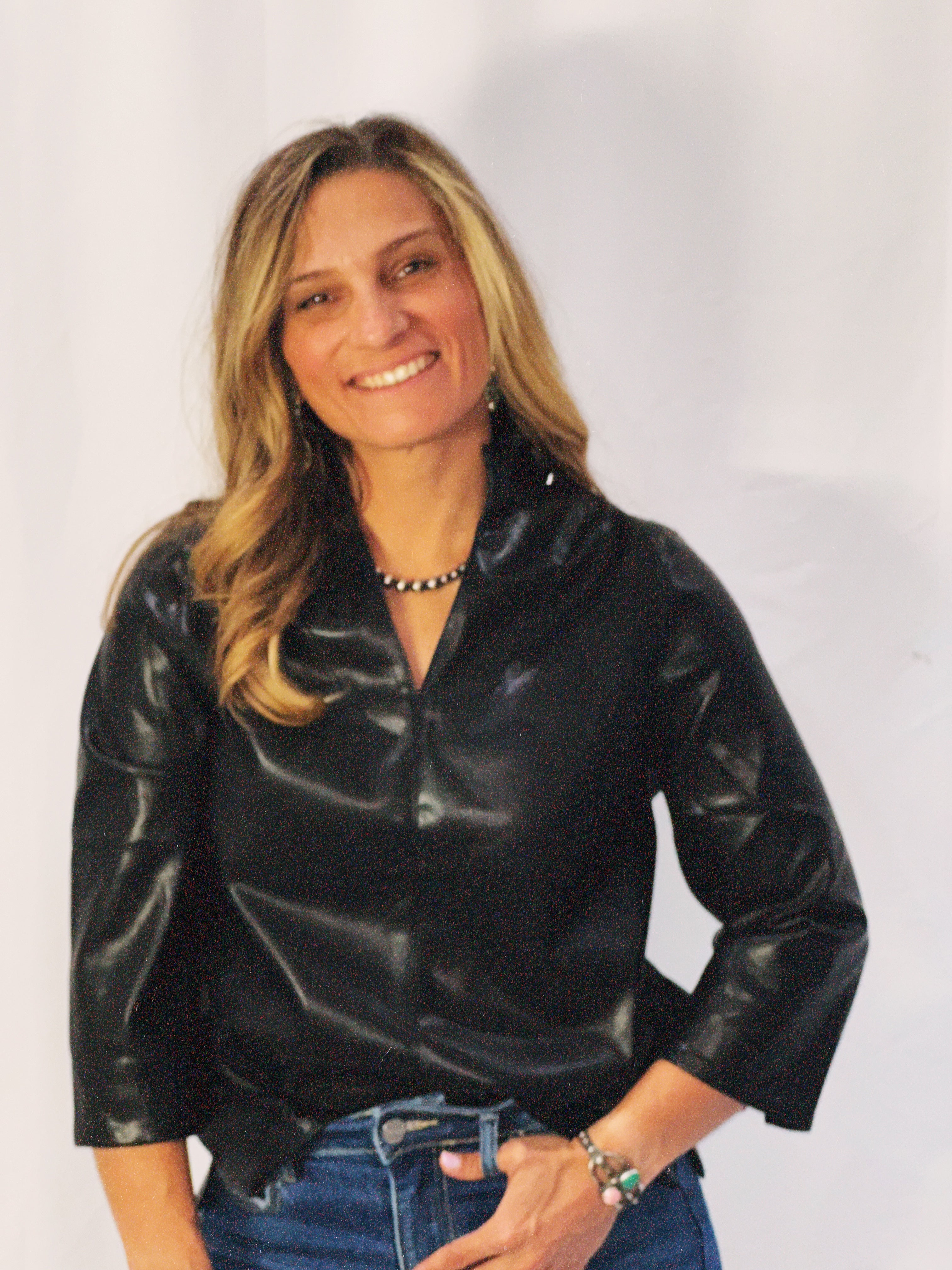 The Dovie V-Neck Faux Leather Blouse