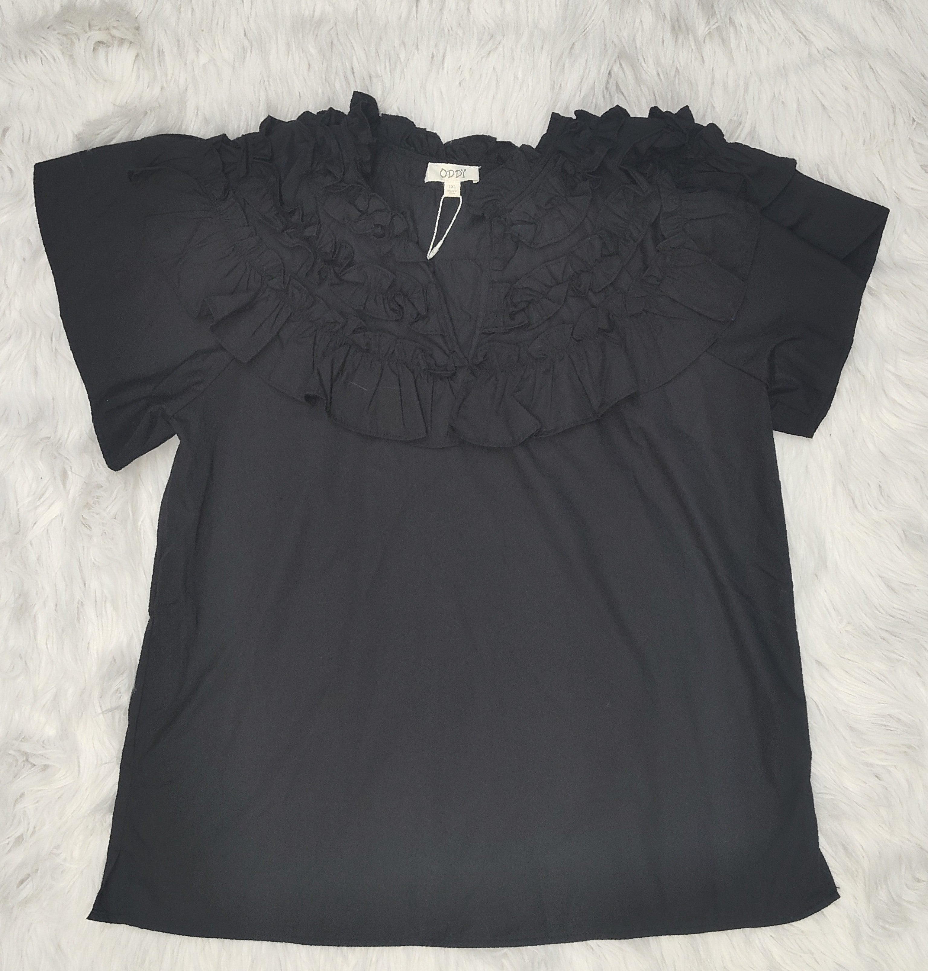 Rae + Co Curvy Ruffle Woven Blouse