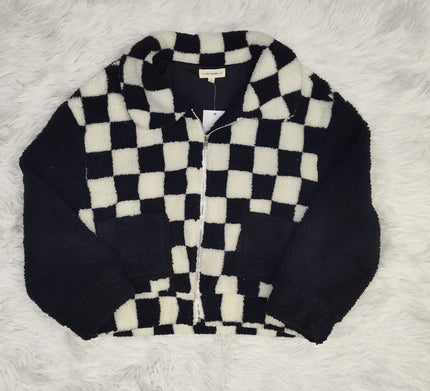 Checker Printed Fur Jacket