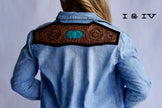 The Jamie Tooled Leather Denim Button Up