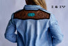 The Jamie Tooled Leather Denim Button Up