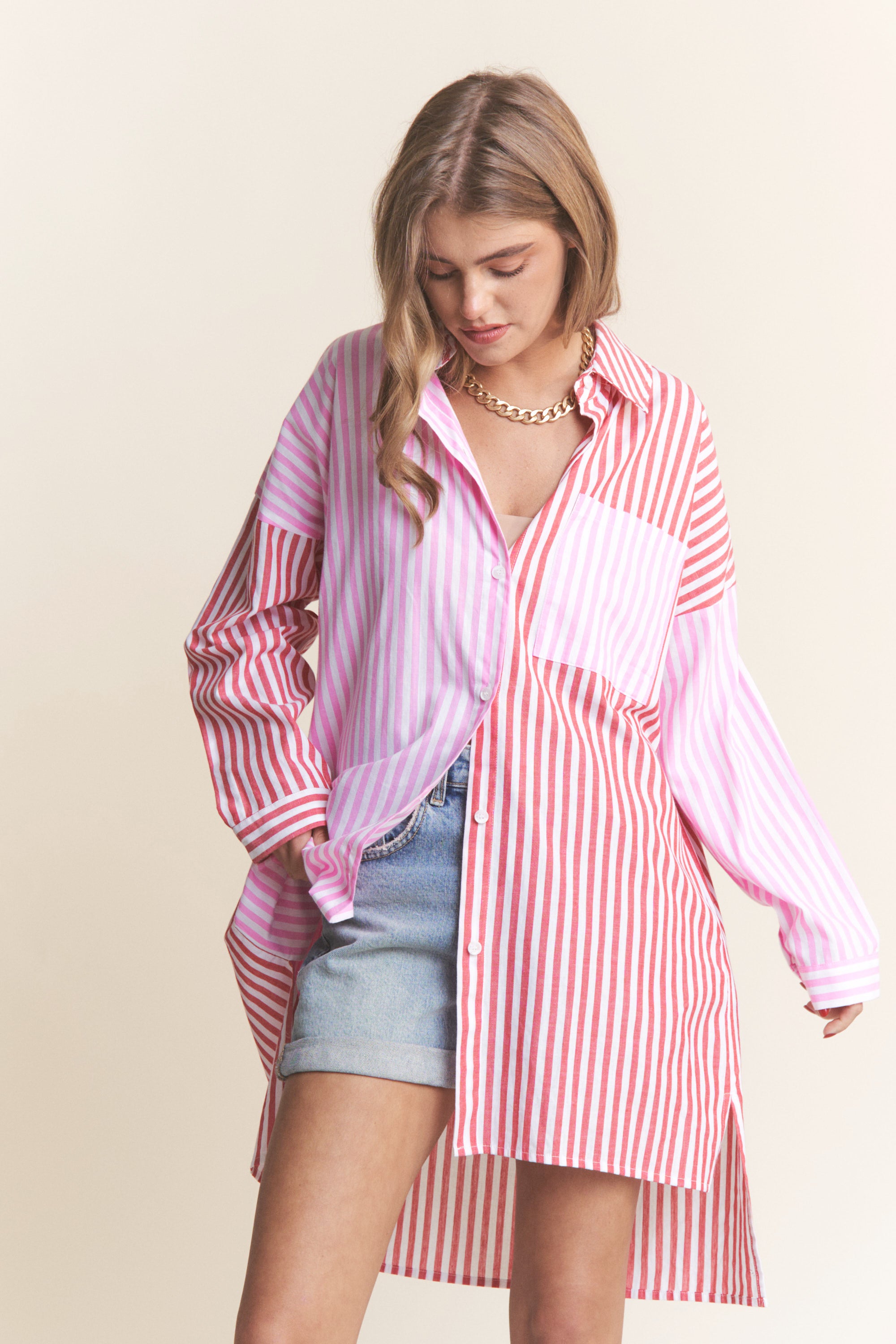 The Noemia Oversized Tunic Striped Button Down