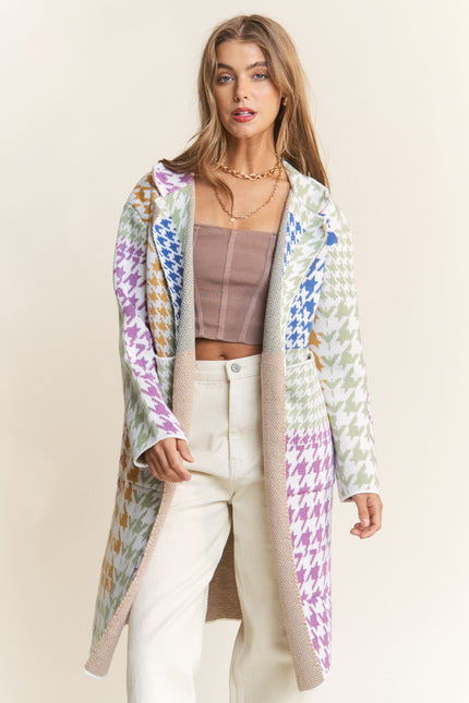 The Valeria Houndstooth Color Block Extra long Cardi